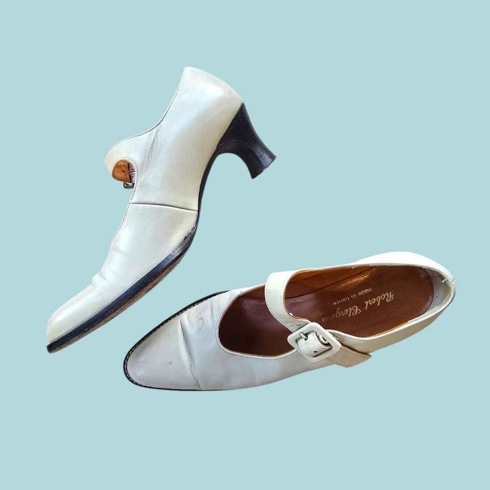 Vintage Robert Clergerie Paris Mary Jane Pumps Made in France White Leather 8.5 - Picture 5 of 16